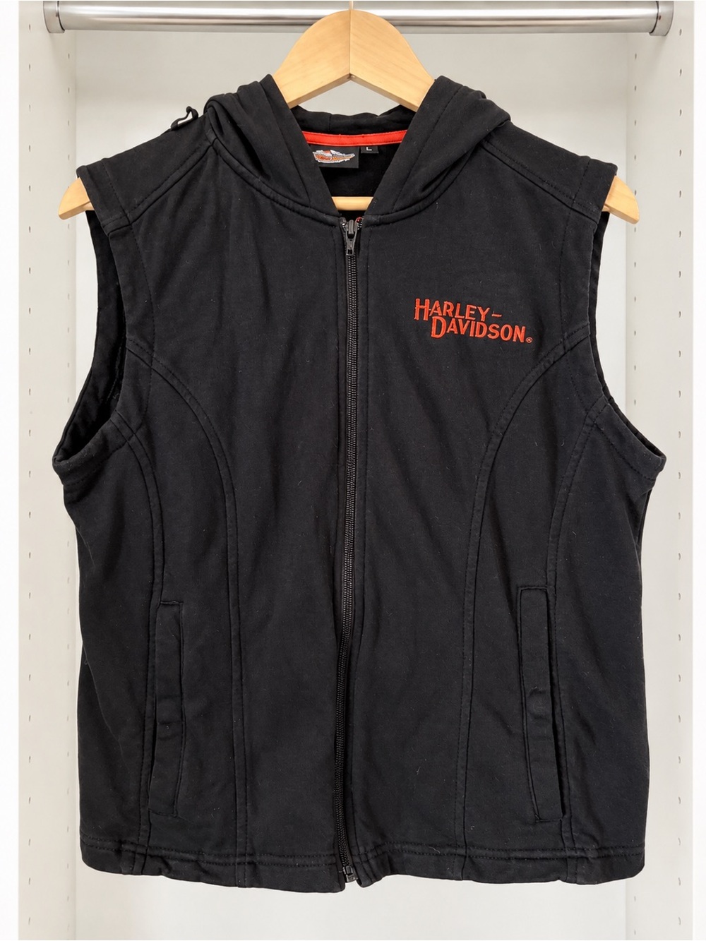 Harley-Davidson Black Sleeveless Hooded Zip Vest Women’s (L)
